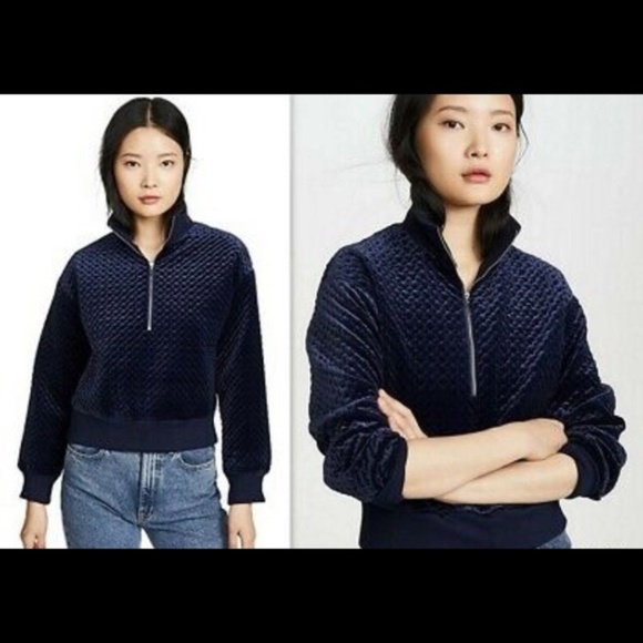 Club Monaco Quilted Velour Zip Jacket in Blue Marine size S/P NWT $198 - Picture 1 of 7